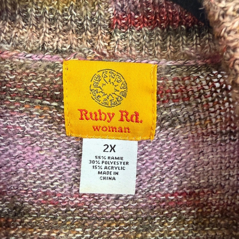 Ruby Rd. Woman Multicolor Striped Knit Waterfall Cardigan Sweater 2X‎ - Picture 2 of 7